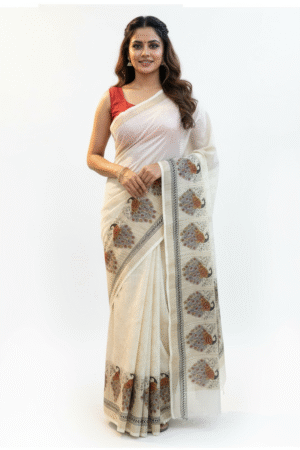 saree with peacock design