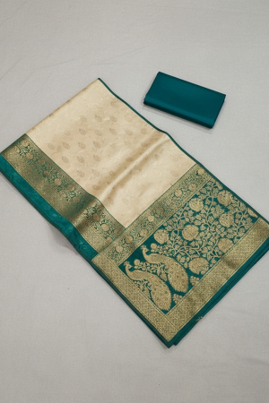 Khajuraho bamboo saree: Exquisite Off-White Bamboo Handloom Saree with Royal Peacock Borders